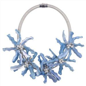 Handmade Aqua Blue Seashell Floral Collar Necklace
